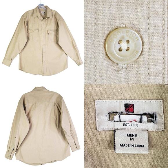Woolrich Shirt Chamois Pocket Mens Size Medium M LS Button Down Light Tan - Picture 1 of 11